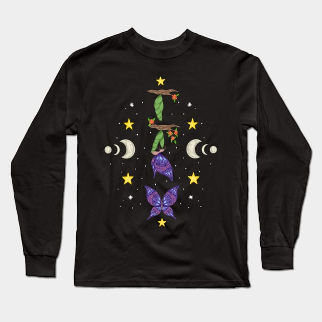 Metamorphosis | Caterpillar, Chrysalis and Butterfly Long Sleeve T-Shirt by Lizzamour